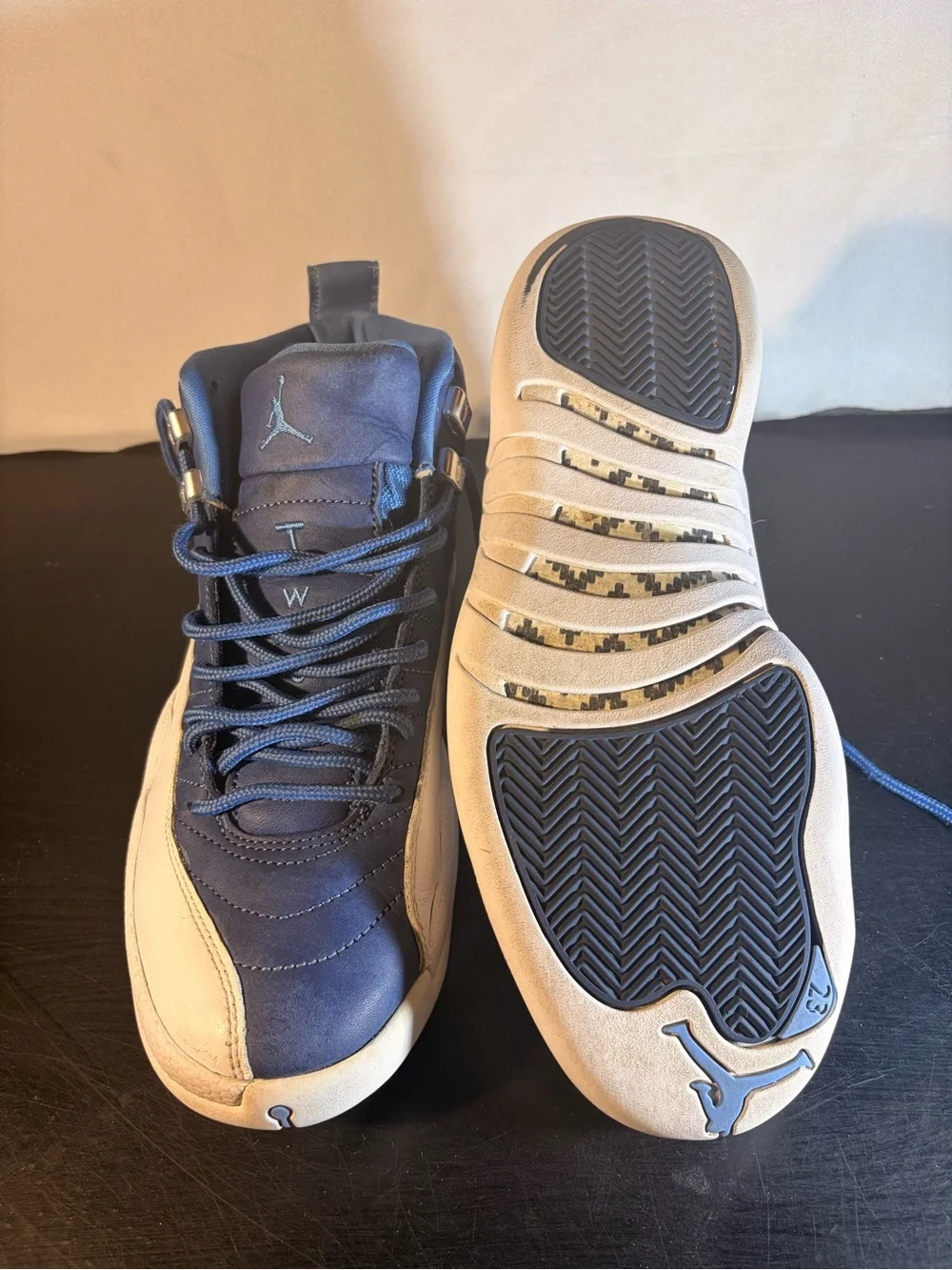 Jump Men's Jordan 12 High-Top Sneakers — Navy & White